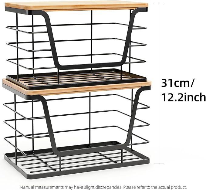 ALOCEO 2 Pack Storage Stackable Kitchen Laundry Organizers with Bamboo Top, Large Trash Bag Holder and Small Garbage Bag Dispenser for Countertop Organization - Image 4