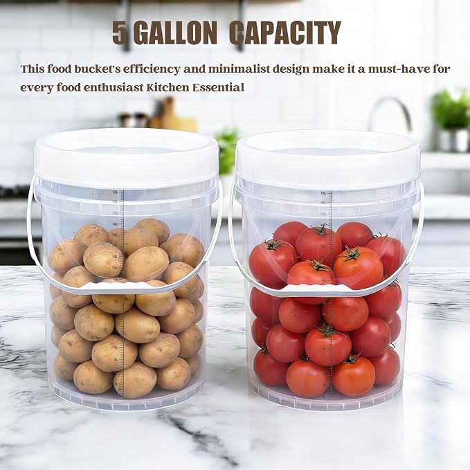 5 Gallon Bucket with Lid & 2.6 Gal Plastic Food Storage Containers, 5 Pack Clear Buckets with Lids, Food Grade Pail for Ice Cream, Dog Food, Water, Large Quart Container with Handle - Image 4