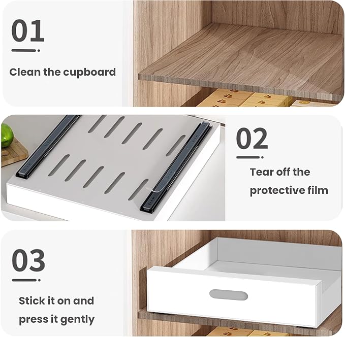 bealy 21'' Deep Pull Out Cabinet Organizer Adhesive, 10'' Wide Roll Out Cabinet Drawers for Face Frame or Frameless Cabinets, Sturdy Carbon Steel Kitchen Organizer Shelf for Pantry, Kitchen, Bathroom - Image 5
