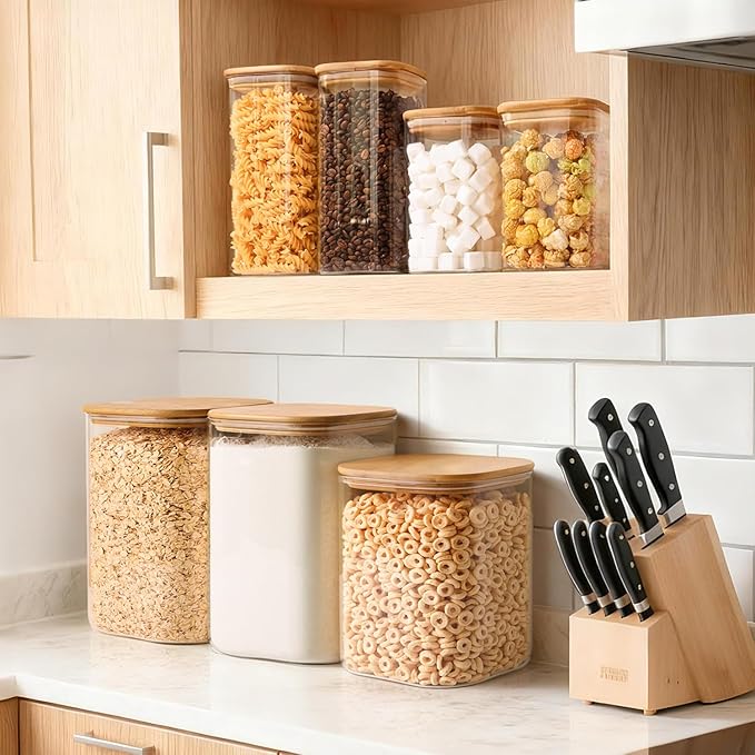 Glass Flour Containers with Lids 1 Gallon 2 Pack Pantry Organization | Wide Mouth, Scoop Included, Flour Sugar Coffee Beans Pasta Cereal Dry Food Storage,Large Capacity,Kitchen Organizer - Image 6