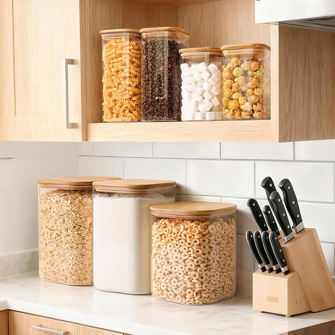 Glass Flour Containers with Lids 1 Gallon 2 Pack Pantry Organization | Wide Mouth, Scoop Included, Flour Sugar Coffee Beans Pasta Cereal Dry Food Storage,Large Capacity,Kitchen Organizer - Image 6