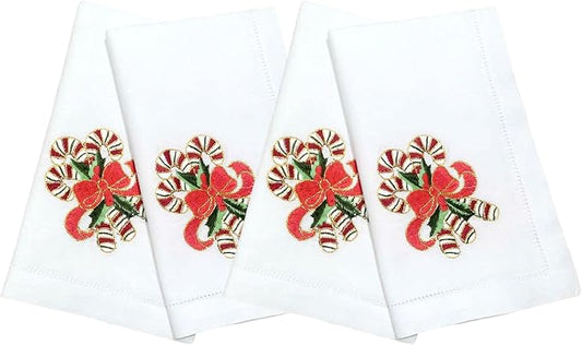 Embroidered Cloth Napkin – Red Candy Cane Christmas Cotton Napkins, Set of 6, 20x20 Hemstitch Table Napkin – Machine Washable – Ideal for Daily Use, Giving by Unknown
