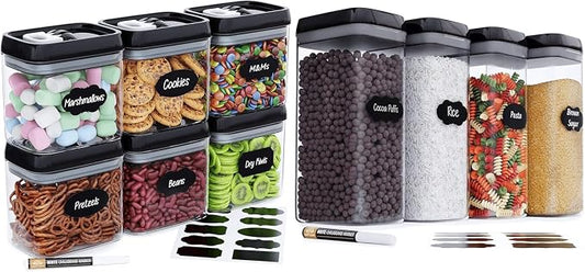 Airtight Food Storage Containers (Extra Large and Small) - Set of 10 for Kitchen & Pantry Organization - Cereal, Pasta and Sugar Containers - Plastic Canisters with Lids and Bonus Markers and Labels by ChefsPath