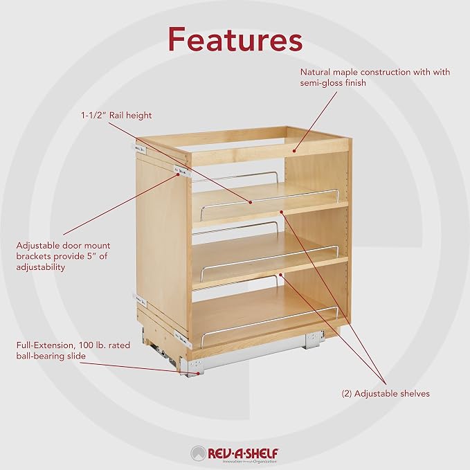 Rev-A-Shelf 14" Pullout Kitchen Cabinet Storage Organizer Slide Out Pantry Spice Rack with Adjustable Shelves for 14.5" W Cabinet Opening, 448-BC-14C - Image 6