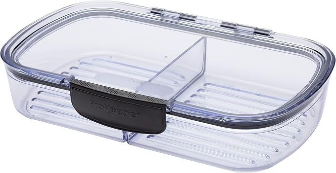 Progressive Prokeeper + Deli Storage Set: Air-Tight Silicone Sealed Containers w Grooved Bottom, Dry Erase Lid, BPA-Free, Stackable, Keeps Meats & Cheeses Fresh Longer, PKS-710C Split Deli 1.6L by ProgressiveInternational