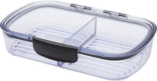 Progressive Prokeeper + Deli Storage Set: Air-Tight Silicone Sealed Containers w Grooved Bottom, Dry Erase Lid, BPA-Free, Stackable, Keeps Meats & Cheeses Fresh Longer, PKS-710C Split Deli 1.6L by ProgressiveInternational