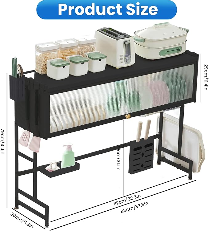 ASIEIT Dish Drying Rack, 3-Tier Over The Sink Dish Drying Rack, 33.5" Over Sink Dish Rack for Small Kitchen, Space-Saving Dish Rack with Cover, Baskets, Utensil, Large Sink Storage Organizer Black - Image 3