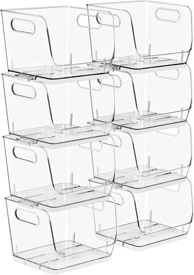 Sorbus Stackable Storage Bins Open Front, Clear Stackable Storage Bins, Pantry Bins for Storage and Organization, Acrylic Stackable Bins for Kitchen, Clear Pantry Organizer Bins (Small Square 8 Pack) by Sorbus
