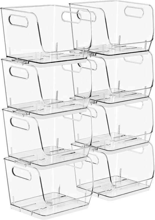 Sorbus Stackable Storage Bins Open Front, Clear Stackable Storage Bins, Pantry Bins for Storage and Organization, Acrylic Stackable Bins for Kitchen, Clear Pantry Organizer Bins (Small Square 8 Pack) by Sorbus