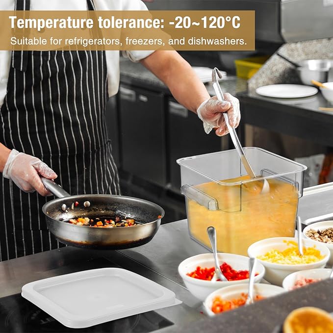 FoldTier 2 Pieces Square Food Storage Containers Polycarbonate Clear food Container with Lid Commercial Storage with Graduations for Commercial Kitchen Dough Marinating Meat(White,6 Qt) - Image 5