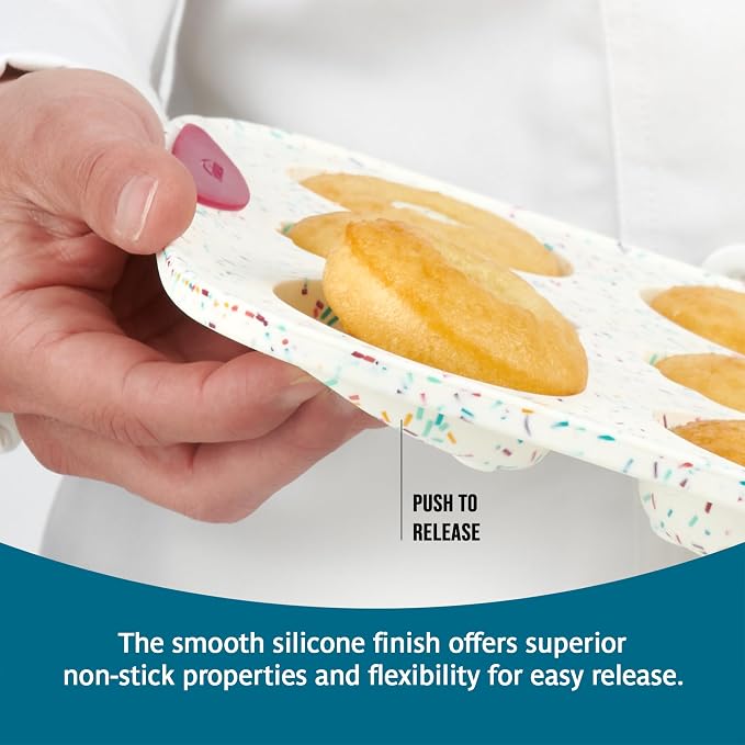 Trudeau 12-Cavity Donut Pan – Nonstick Baking Mold for Homemade Donuts, White Confetti/Fuchsia – Easy Release, Dishwasher Safe - Image 4