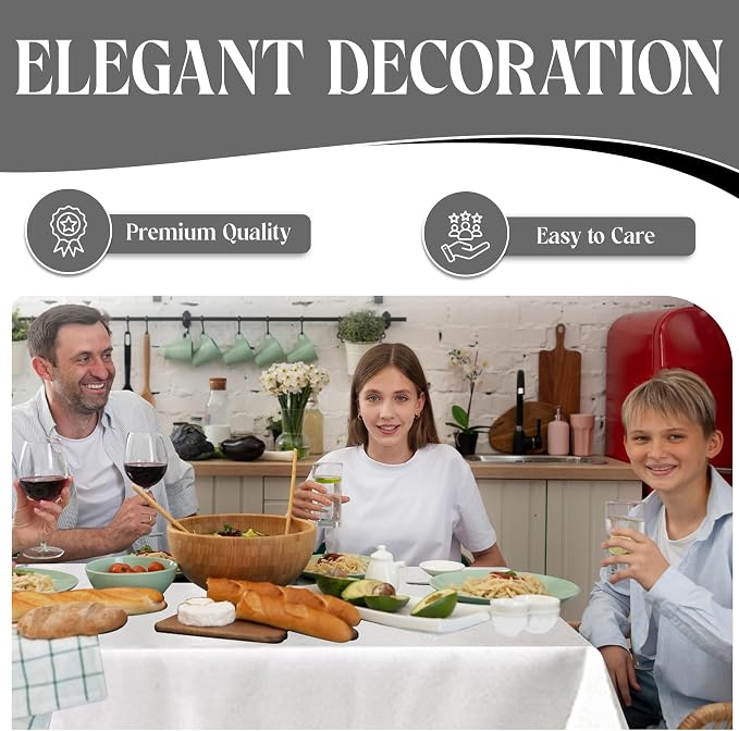 Majestic Giftware Linen Look Polyester Tablecloths for Rectangle Tables | (60/90) - TC1551 White with Hole Design Etched at Seam Table Cover | Decorative Washable Tablecloth for Kitchen & Dining - Image 3
