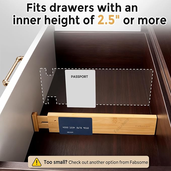 Fabsome Drawer Divider 6 Pack, Bamboo Kitchen Dividers Organizers Adjustable 17''-22'', Wooden Dresser Separators for Nursery Organization Clothes Socks Underwear Baby Clothing, with Soft Foam Ends - Image 4