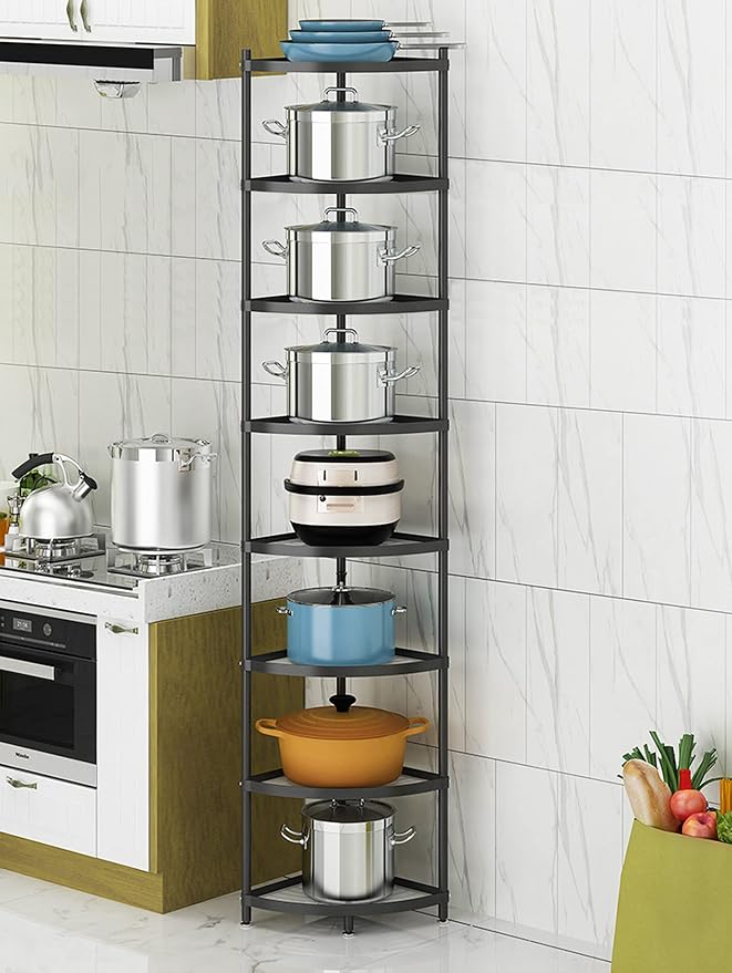 Kitchen Corner Shelf Rack, Multi-layer Pot Rack Storage Organizer Metal Shelves Holder (8 Tier) - Image 2