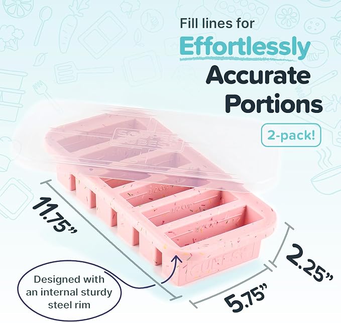 Souper Cubes 1/2 Cup Silicone Freezer Molds with Lids, Cotton Candy, 2-Pack | 100% Platinum-Cured Silicone Freezer Cubes, Oven & Microwave Safe, Perfect for Freezing Broth, Sauces, Sides and More - Image 2