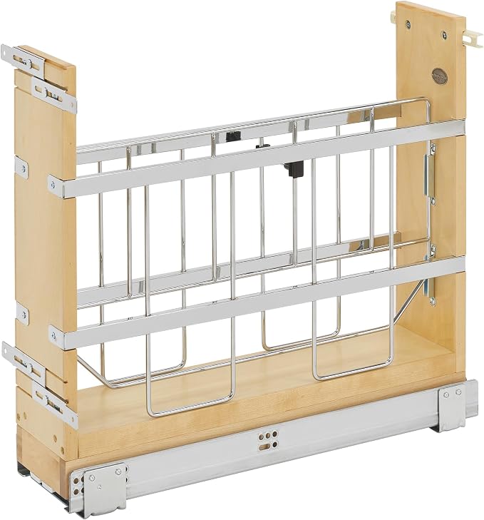 Rev-A-Shelf 5" Pullout Wooden Bakeware Organizer w/Blum Soft-Close for Full Height Base Kitchen Cabinets, Foil Wrap/Tray Divider, Min Opening Width of 5.5", 447-BCSC-5C by Rev-A-Shelf
