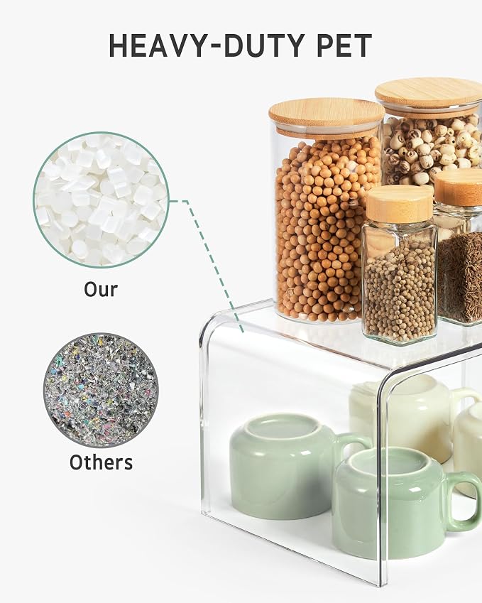 Syntus Cabinet Shelf Organizer, 4 Pack Spice Organization for Cabinet, Seasoning, Plate Organizer Shelf Riser, Clear - Image 4
