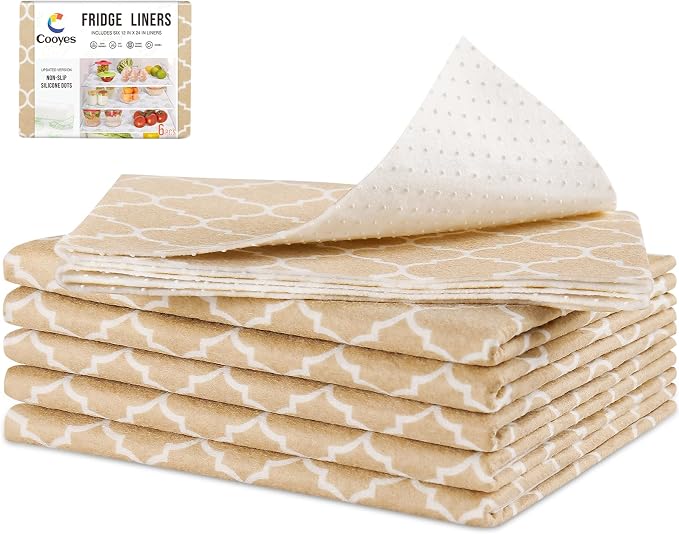 Cooyes 2 in 1 Refrigerator Liners, 6 Pack, 12“ × 24”， Fridge Drawer & Shelf Liners for Kitchen Cabinets Non-Adhesive, Breathable Cloth Material, BPAfree, Keep Produce Fresh Longer by Cooyes