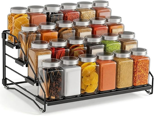 4 Tier Spice Rack Standing, Adjustable Metal Spice Rack No Drilling Spice Rack Organiser Black Spice Racks for Kitchen Cabinet Bathroom Worktop (2/3/4 Levels) by JSUOEO