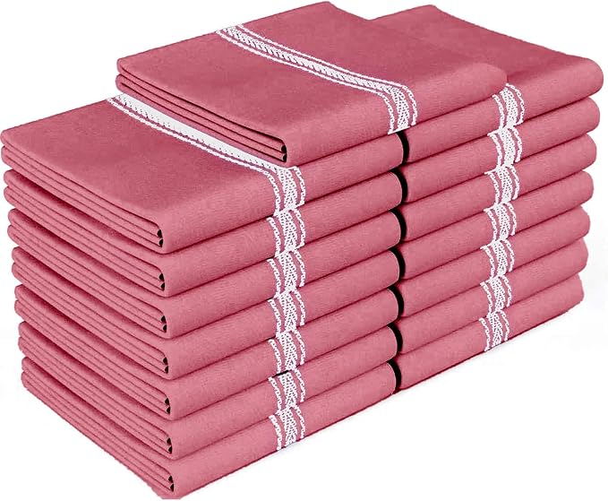 Zeppoli Classic 15 Pack 100% Natural Cotton Kitchen Towel Set, Reusable Wash Cloths, Absorbent Dish Towels, Machine Washable Hand Towels, Kitchen Essentials - 14' by 25' - Red Base by Zeppoli