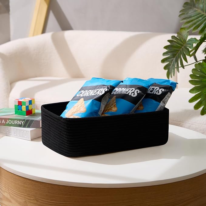 MiniArk Large Shallow Organizing Baskets 15x11x5.1 Inches - Rope Woven Storage Bins for Bathroom, Shelves, Cube Closet, Black 3 Packs - Image 5