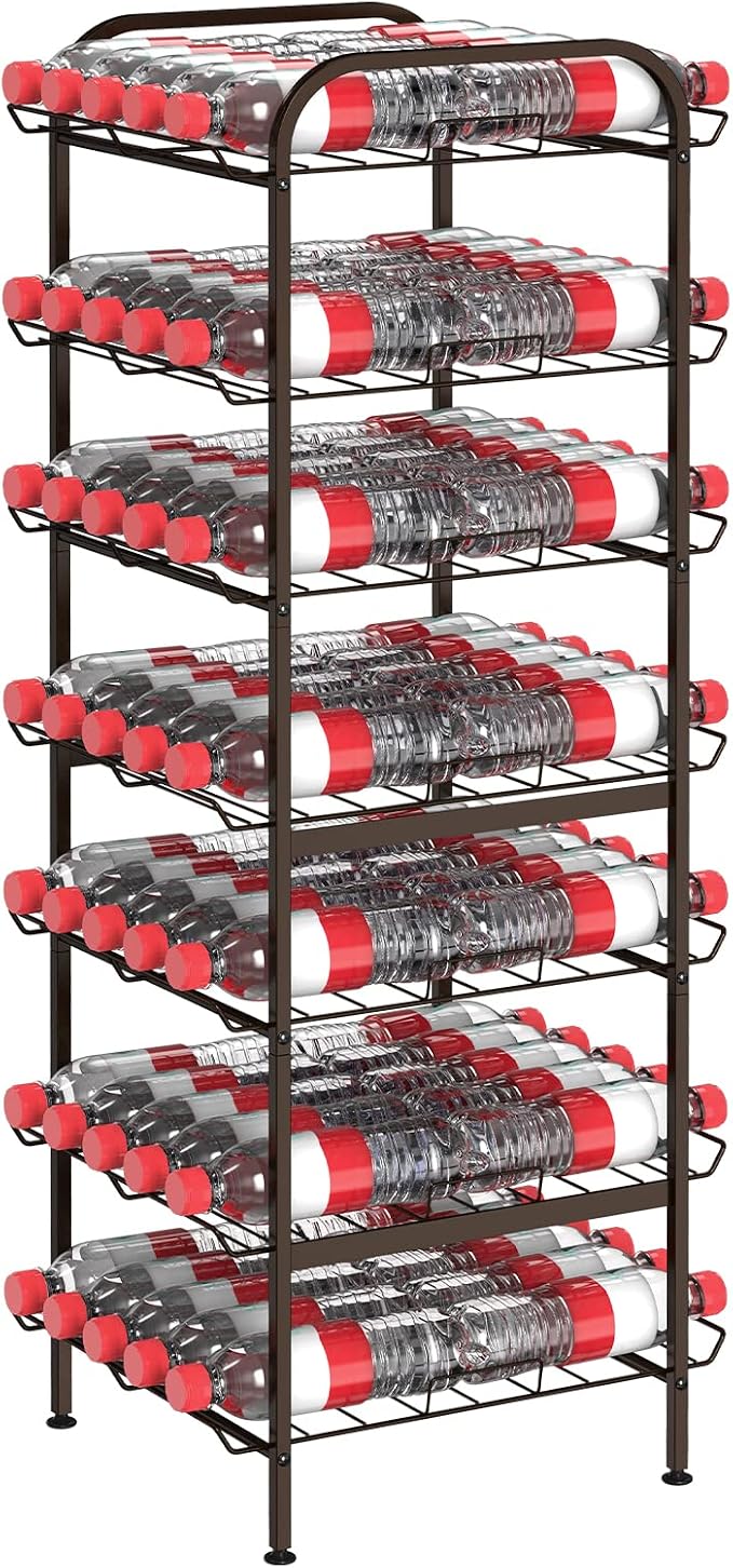 smusei Water Bottle Organizer 7 Tier Free Standing Vertical Metal Water Bottle Rack Shelf Adjustable Water Bottle Beverage Drink Stand Holder for Kitchen Pantry Food Storage, Bronze by smusei