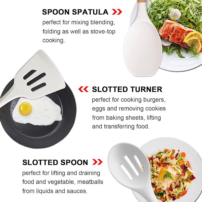 Silicone Kitchen Utensils Set of 5, Cooking Utensil Set with Heat Resistant Wooden Handle Non-Stick Silicone Spatula Spoon Turner Ladle, BPA FREE Cooking Kitchen Gadgets for Cookware & Baking - Image 4