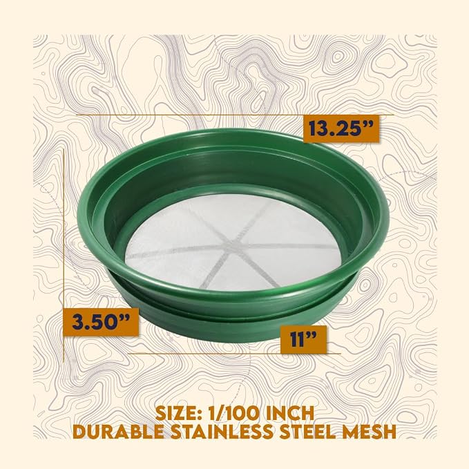 SE 13.25 Inch Wide Stackable Classifier Gold Prospecting Pan - 1/100 Inch Stainless Steel Mesh Sifting Pan, Green - Image 3