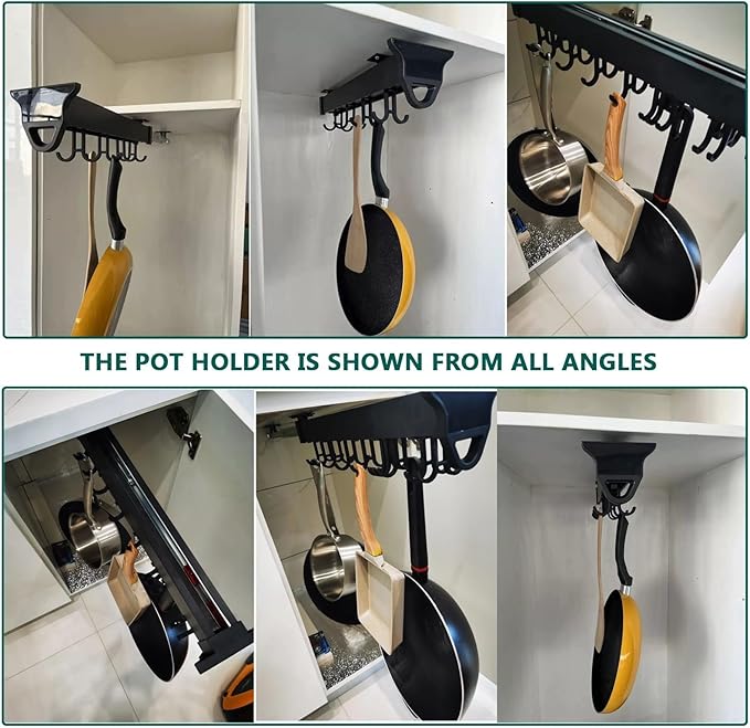Hanging Pot Rack with 10 Hook for Cabinet 22" Pull Out Pot and Pan organizer Adjustable Pot Racks with Sliding Rail Storage Utility Rack Used for Kitchen/Closet/Cupboard,Load 75LBS - Image 5