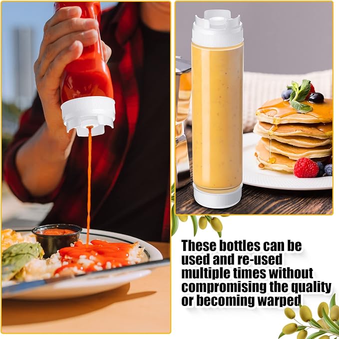 Roshtia 16 Pcs 16 oz Squeeze Bottle Condiment Squeeze Bottle Inverted Plastic Squeeze Bottle for Sauce Refillable Self Sealing Sauce Dispenser for Liquids Reusable Restaurants Kitchen(White) - Image 6