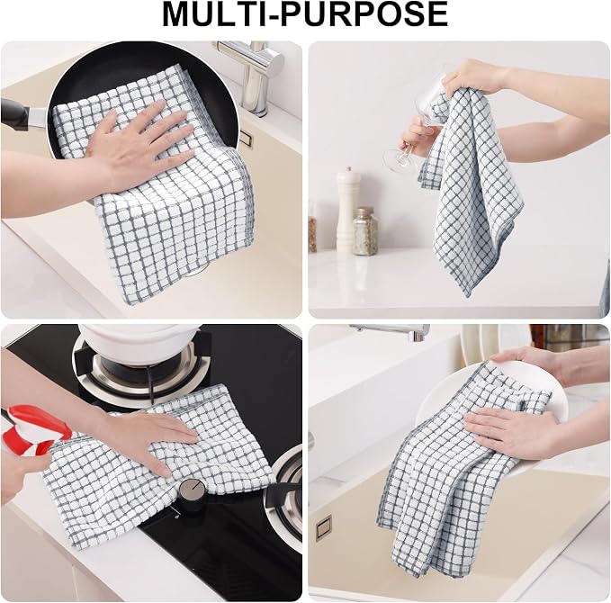 Kitinjoy Cotton 8 Pack Terry Kitchen Towels, Grey | 16 x 25 Inches Super Soft and Absorbent Dish Towels, Quick Drying hand towels for kitchen Drying - Image 4