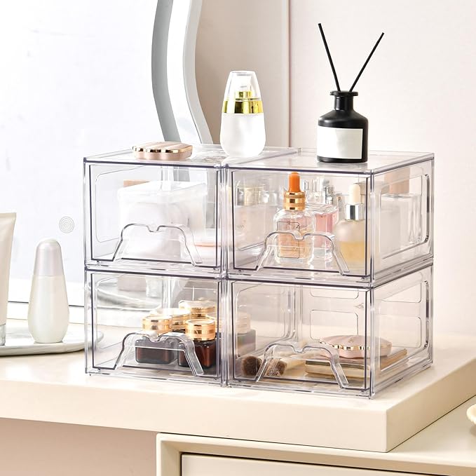 6 Pack Stackable Storage Drawers,Makeup Organizer with Pull-out Drawer | 4.4'' Tall, Acrylic Clear Plastic Storage Bins for Vanity,Pantry,Desk,Undersink,Kitchen,Bathroom - Image 5