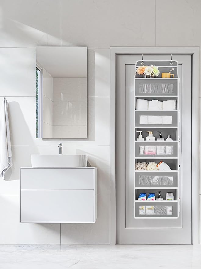 JARLINK Over the Door Organizer for Pantry, Bathroom, 5 Shelf Grey, 2 Pack | Anti-Tilt Design, 44 lb Load Capacity, Hanging Door Organizer with 5 Large Capacity Pockets, Behind Door Storage for Nursery - Image 2