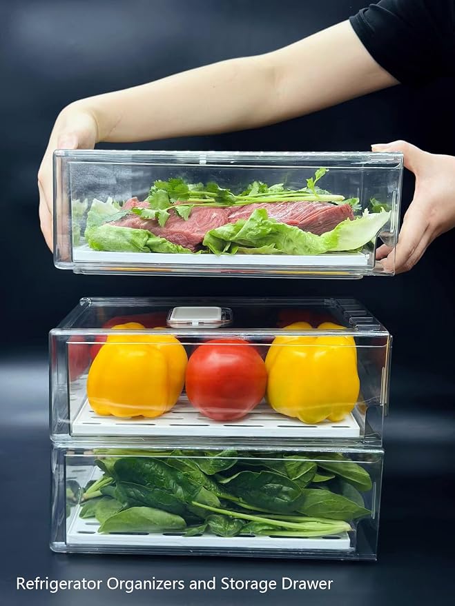Refrigerator Organizers and Storage Drawer, Stackable Fruit Storage Containers for Fridge, Reusable Fridge Organizer fit for Kitchen Refrigerator and Restaurant Freezer (2 Drawers, Medium) - Image 5