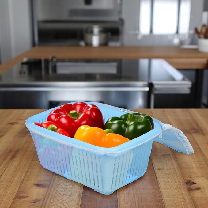 Go Hooked Multipurpose Plastic Storage/Gift Basket With Net Cover | Stylish Basket With Zip Net Cover Pack Of 2 Blue). - Image 2