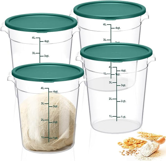 4 Pcs 4 Qt Food Storage Container Bucket with Lids Clear Proofing Containers for Dough Rise Bread with Scale Handle Round Flour Commercial Storage Bucket for Home Restaurant Food(Green) by Suclain