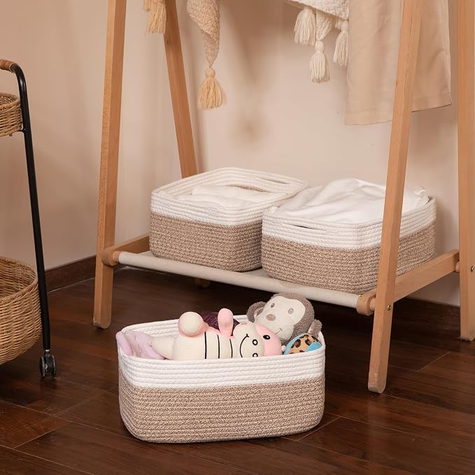 OIASKET Storage Baskets for Organizing 3 Pack, Woven Baskets for Shelves, | Closet Organizer Bins with Handle, Empty Gift Basket, Toy Storage for Toys, Blankets, Towels, Clothes, Books, 15"x11.42"x6.7" - Image 7