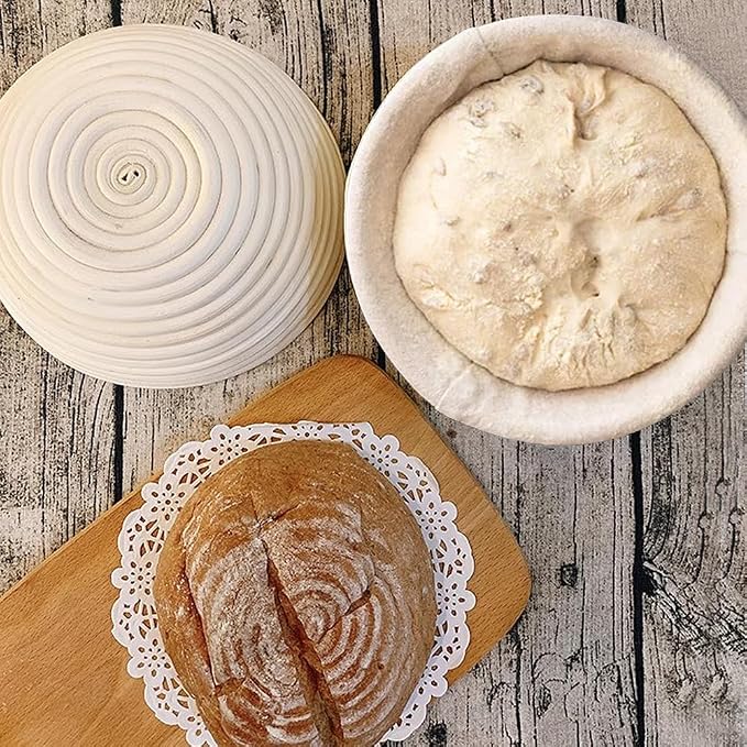 Banneton Bread Proofing Basket 10 Inch Sourdough Proofing Basket with Liner | Round Bread Making Starter Kit Home Bread Baking Basket Tools - Image 3