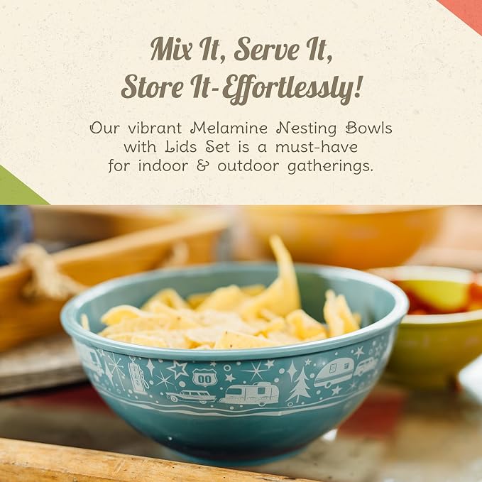 Melamine Bowls with Lids - 4 BPA Free Nesting Bowls with (New and Imporved) Lids Set for Indoor & Outdoor Dining - Sturdy, Lightweight, & Top Shelf Dishwasher Suitable Camping Bowl Set - Image 2
