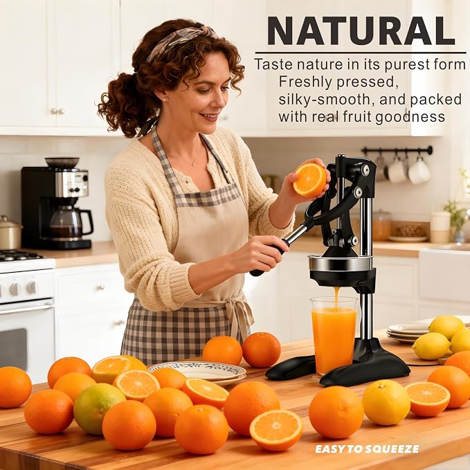 Cast Iron Juicer Machines, Professional-Grade Manual Citrus Press | Stainless Steel Lemon Squeezer, Hand Lever Fruit Juicer for Orange Lemon Lime Citrus Fresh Juice, Kitchen Gadget, Black - Image 2