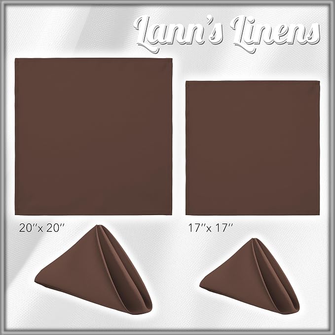 Lann's Linens Set of 12 Cloth Dinner Napkins, 20-inch Polyester Napkins, Washable and Reusable Fabric for Wedding, Hotel, Restaurant - Chocolate Brown - Image 8