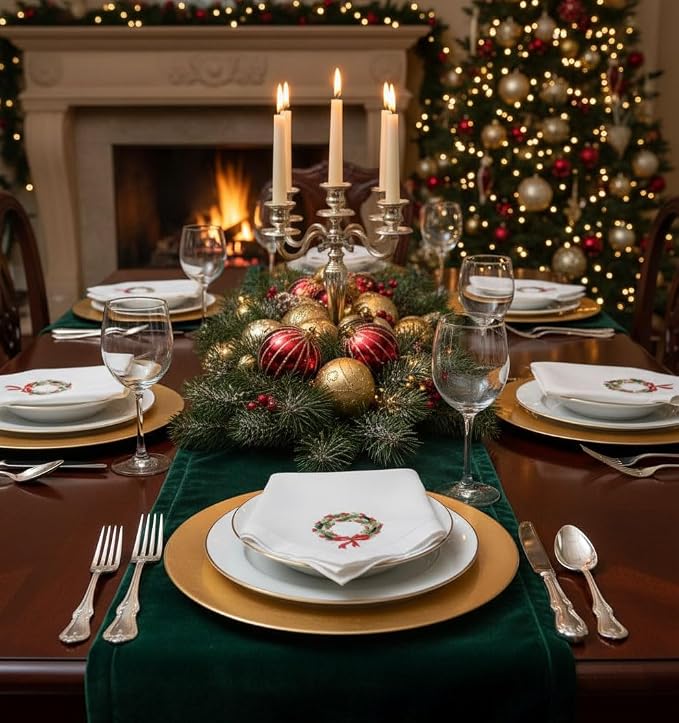 Embroidered Cotton Napkins Christmas 20x20 (Wreath Christmas) - Image 4