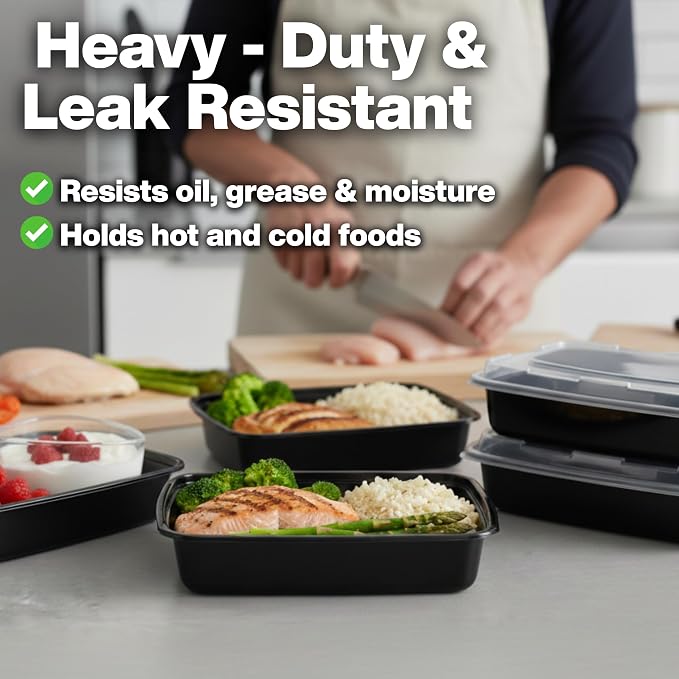 Meal Prep Containers [150 Pack] Rectangular Food Storage Containers with Lids, Bento Box, BPA Free, Stackable, Microwave/Dishwasher/Freezer Safe To Go Food Containers for Meal Prep (38oz) - Image 4