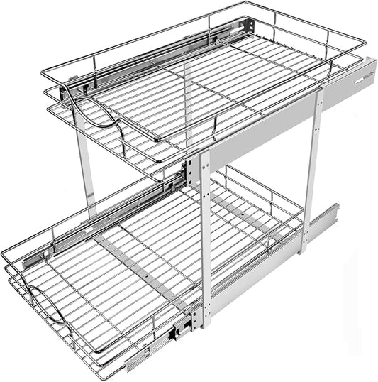 Sikarou Pull Out Cabinet Organizer 20"W 21"D 2-Tier Slide Out Storage Shelf by SikarouStorageSpecialist