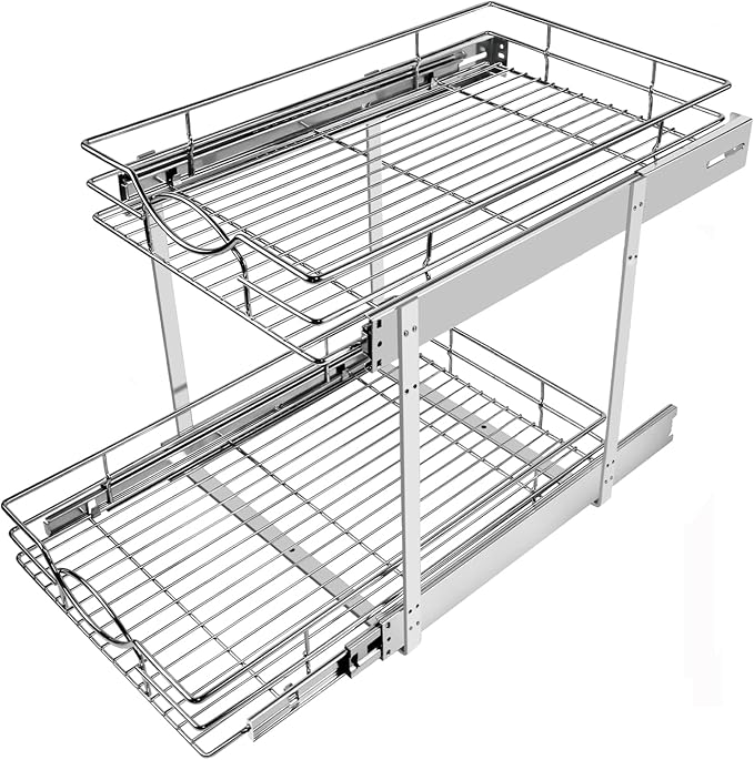 Sikarou Pull Out Cabinet Organizer 14"W 21"D 2-Tier Slide Out Storage Shelf by SikarouStorageSpecialist