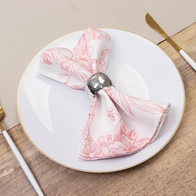 Efavormart Premium 5-Pack French Toile Cloth Napkins – 17"x17" Pink and White Reusable Polyester Table Napkins in Floral Design for Events & Dining - Image 3
