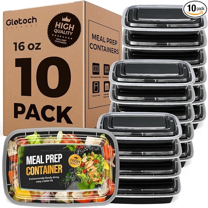 Glotoch Meal Prep Containers with Lids, 16 oz, 10 Pack (20-Piece) | Reusable BPA-Free Food Storage Containers, Leakproof and Durable, Microwave, Freezer and Dishwasher Safe, for Small Meals by GlotochExpress