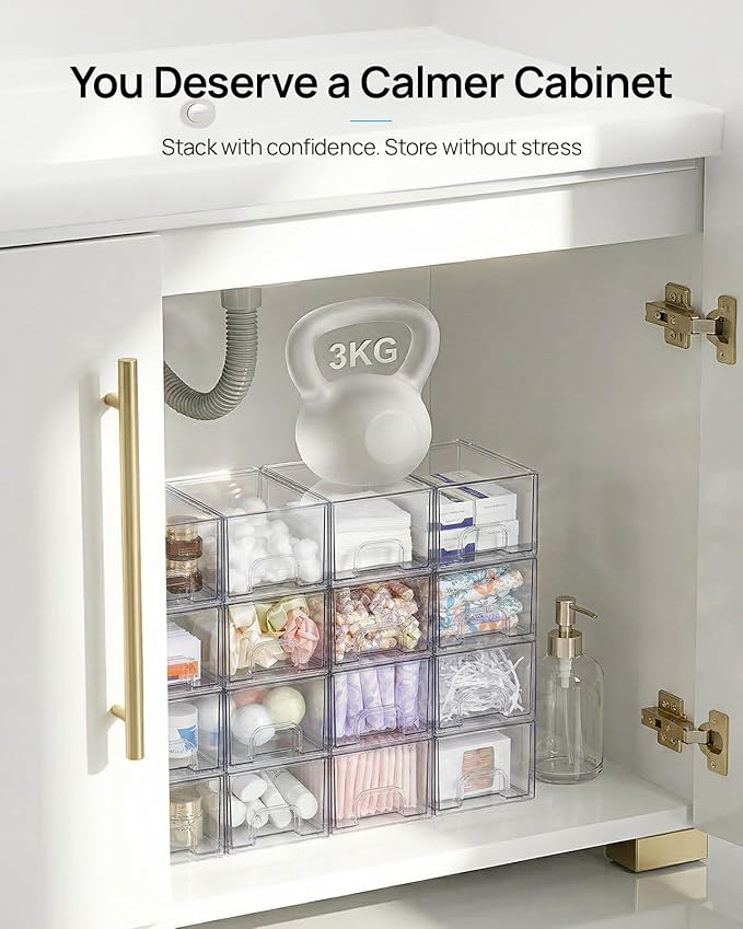 Vtopmart 10 Pack Small Clear Stackable Storage Drawers | Plastic Bathroom Makeup Organizer, For Vanity, Undersink, Kitchen Cabinets, Pantry, Home Organization - Image 4