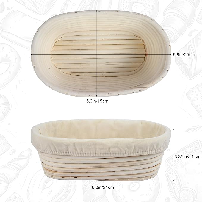 3Pcs Banneton Bread Proofing Basket, 10 inch Oval Banneton Basket,Sourdough Proofing Basket,Bread Bowl Handmade Rattan Baskets and Liners for Professional & Home Sourdough Bread Baking - Image 2
