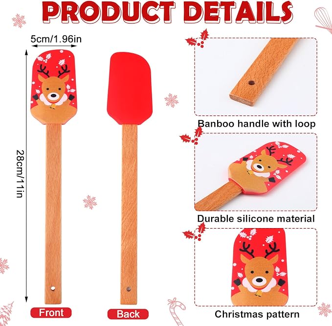 Yaomiao 24 Pcs Christmas Pot Holders with Silicone Spatula Set Wooden Handles Pot Holders for Christmas Kitchen Utensils xmas Baking Gifts for Neighbor Cooking Essentials(Cute) - Image 4